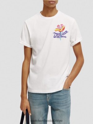 Scotch & Soda Türkiye | Scotch & Soda Artwork Crewneck T-Shirt erkekler F4B4N379 beyaz