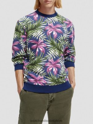 Scotch & Soda Türkiye | Scotch & Soda Basılı Crewneck Organik Pamuk Sweatshirt erkekler F4B4N524 Combo E