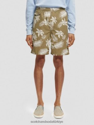 Scotch & Soda Türkiye | Scotch & Soda Basılı Poplin Bermuda Şort erkekler F4B4N615 haki yaprağı