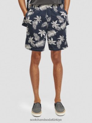 Scotch & Soda Türkiye | Scotch & Soda Basılı Poplin Bermuda Şort erkekler F4B4N616 lacivert yaprağı