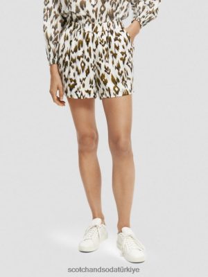 Scotch & Soda Türkiye | Scotch & Soda Basılı geniş bacak şortları kadınlar F4B4N246 fırçalanmış Ikat ordu yeşili