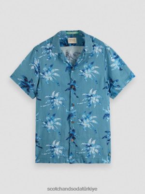 Scotch & Soda Türkiye | Scotch & Soda Basılı kısa kollu kamp gömlek erkekler F4B4N329 balmumu yaprağı