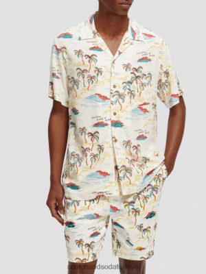 Scotch & Soda Türkiye | Scotch & Soda Basılı kamp gömleği erkekler F4B4N305 Beyaz Palmtree Adası Aop
