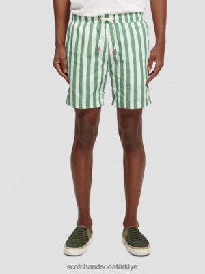 Scotch & Soda Türkiye | Scotch & Soda Basılı orta uzunlukta yüzme şort erkekler F4B4N680 yeşil kravat boyası çizgisi