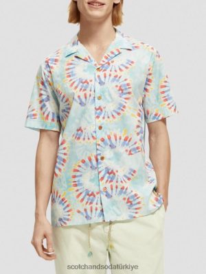 Scotch & Soda Türkiye | Scotch & Soda Baskılı Organik Pamuk Kampı Gömlek erkekler F4B4N326 nane çiçek kravat boyası