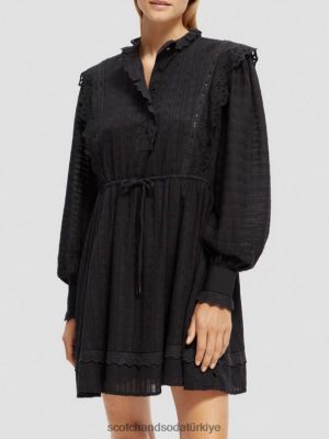 Scotch & Soda Türkiye | Scotch & Soda Broderie Anglaise Mini Organik Pamuk Elbise kadınlar F4B4N11 siyah