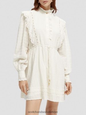 Scotch & Soda Türkiye | Scotch & Soda Broderie Anglaise Mini Organik Pamuk Elbise kadınlar F4B4N12 vanilya beyaz