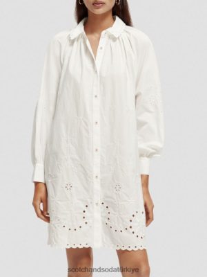 Scotch & Soda Türkiye | Scotch & Soda Broderie Anglaise gömlek elbisesi kadınlar F4B4N6 beyaz