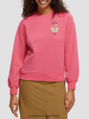 Scotch & Soda Türkiye | Scotch & Soda Crewneck Artwork Sweatshirt kadınlar F4B4N215 pembe yumruk