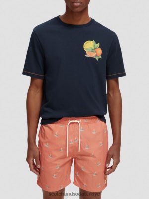 Scotch & Soda Türkiye | Scotch & Soda Düzenli Fit Artwork T-Shirt erkekler F4B4N434 donanma