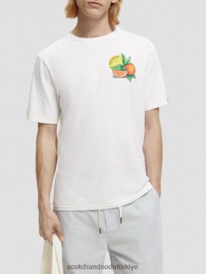 Scotch & Soda Türkiye | Scotch & Soda Düzenli Fit Artwork T-Shirt erkekler F4B4N435 beyaz