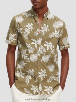 Scotch & Soda Türkiye | Scotch & Soda Düzenli Uygun Baskılı Poplin Gömlek erkekler F4B4N331 haki yaprağı