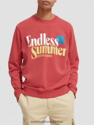 Scotch & Soda Türkiye | Scotch & Soda Düzenli uygun giysi boyalı grafik mürettebat sweatshirt erkekler F4B4N542 lale kırmızısı