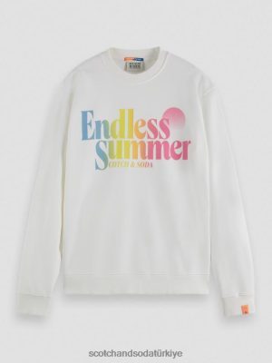 Scotch & Soda Türkiye | Scotch & Soda Düzenli uygun giysi boyalı grafik mürettebat sweatshirt erkekler F4B4N543 beyaz