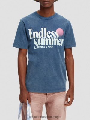 Scotch & Soda Türkiye | Scotch & Soda Düzenli uygun giysi boyalı sanat eseri tişört erkekler F4B4N354 deniz