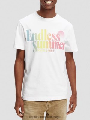 Scotch & Soda Türkiye | Scotch & Soda Düzenli uygun giysi boyalı sanat eseri tişört erkekler F4B4N355 beyaz