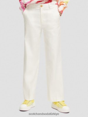 Scotch & Soda Türkiye | Scotch & Soda Edie Yüksek katlı geniş bacaklı keten karıştırılmış pantolonlar kadınlar F4B4N161 Beyaz kapalı
