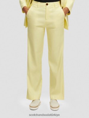 Scotch & Soda Türkiye | Scotch & Soda Edie Yüksek katlı geniş bacaklı keten karıştırılmış pantolonlar kadınlar F4B4N162 patlamış mısır