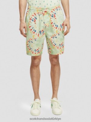 Scotch & Soda Türkiye | Scotch & Soda Fave baskılı Bermuda şort erkekler F4B4N625 nane çiçek kravat boyası
