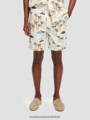 Scotch & Soda Türkiye | Scotch & Soda Fave baskılı Bermuda şort erkekler F4B4N626 Beyaz Palmtree Adası Aop