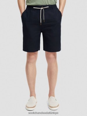 Scotch & Soda Türkiye | Scotch & Soda Favori Keten Karışık Bermuda Şort erkekler F4B4N602 deniz
