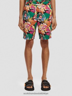 Scotch & Soda Türkiye | Scotch & Soda Favori Keten Karışık Bermuda Şort erkekler F4B4N611 Siyah Çiçek Aop