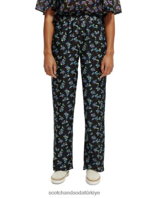 Scotch & Soda Türkiye | Scotch & Soda GIA Orta Kırış Geniş Bacaklı Baskı kadınlar F4B4N166 Pansy Ikat Black