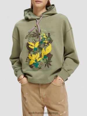 Scotch & Soda Türkiye | Scotch & Soda Gevşek Fit Artwork Hoodie kadınlar F4B4N214 ordu