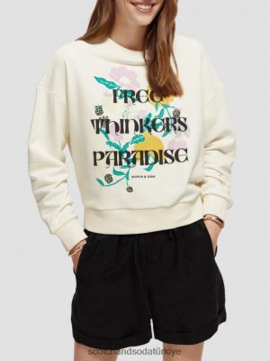 Scotch & Soda Türkiye | Scotch & Soda Gevşek Fit Artwork Sweatshirt kadınlar F4B4N230 vanilya beyaz