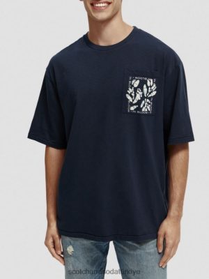 Scotch & Soda Türkiye | Scotch & Soda Gevşek Fit Artwork T-Shirt erkekler F4B4N372 gece