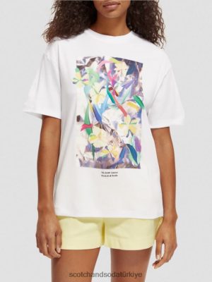 Scotch & Soda Türkiye | Scotch & Soda Gevşek Fit Artwork T-Shirt kadınlar F4B4N92 beyaz