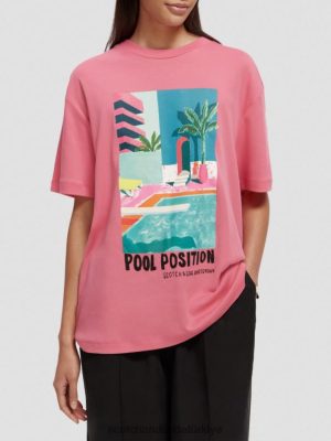 Scotch & Soda Türkiye | Scotch & Soda Gevşek Fit Artwork T-Shirt kadınlar F4B4N94 pembe yumruk