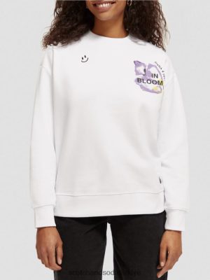 Scotch & Soda Türkiye | Scotch & Soda Gevşek Fit Organik Pamuk Sweatshirt kadınlar F4B4N186 beyaz