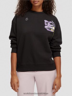 Scotch & Soda Türkiye | Scotch & Soda Gevşek Fit Organik Pamuk Sweatshirt kadınlar F4B4N187 siyah