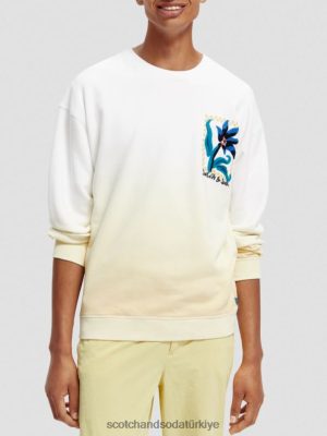 Scotch & Soda Türkiye | Scotch & Soda Gevşek Fit Organik Çiçek Sanatları Sweatshirt erkekler F4B4N503 beyaz