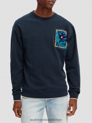 Scotch & Soda Türkiye | Scotch & Soda Gevşek Fit Organik Çiçek Sanatları Sweatshirt erkekler F4B4N504 gece