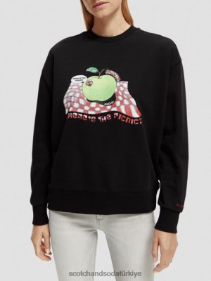 Scotch & Soda Türkiye | Scotch & Soda Gevşek Fit Vintage Artwork Sweatshirt kadınlar F4B4N204 siyah