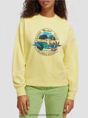 Scotch & Soda Türkiye | Scotch & Soda Gevşek Grafik Crewneck Sweatshirt kadınlar F4B4N218 patlamış mısır