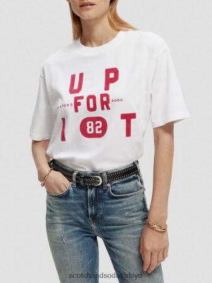 Scotch & Soda Türkiye | Scotch & Soda Gevşek Grafik Organik Tişört kadınlar F4B4N60 beyaz