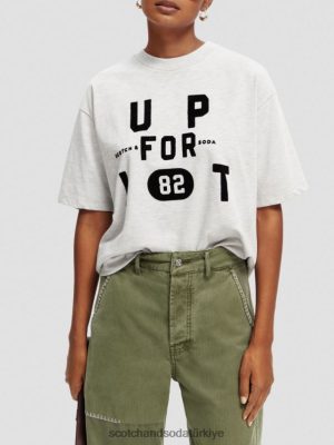 Scotch & Soda Türkiye | Scotch & Soda Gevşek Grafik Organik Tişört kadınlar F4B4N62 gri melanj