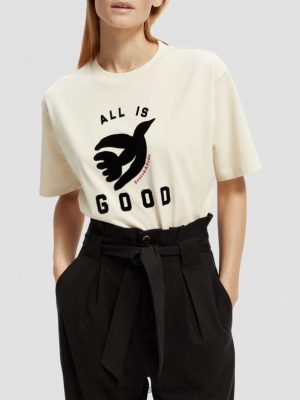 Scotch & Soda Türkiye | Scotch & Soda Gevşek Grafik Organik Tişört kadınlar F4B4N63 vanilya beyaz