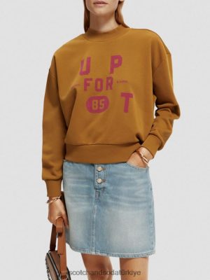 Scotch & Soda Türkiye | Scotch & Soda Gevşek Kırpılmış Huni Boyun Sweatshirt kadınlar F4B4N198 karamel