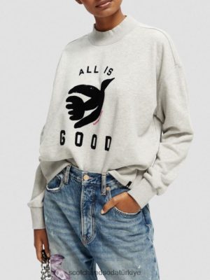Scotch & Soda Türkiye | Scotch & Soda Gevşek Kırpılmış Huni Boyun Sweatshirt kadınlar F4B4N200 gri melanj
