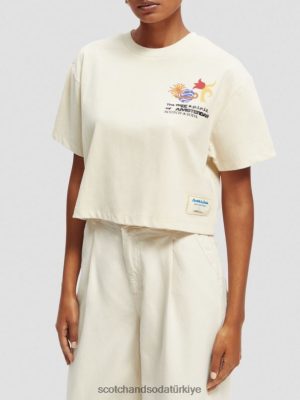 Scotch & Soda Türkiye | Scotch & Soda Gevşek fit kırpılmış işlemeli tişört kadınlar F4B4N91 Beyaz kapalı