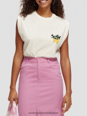 Scotch & Soda Türkiye | Scotch & Soda Gevşek kas-fit tişört kadınlar F4B4N74 vanilya beyaz