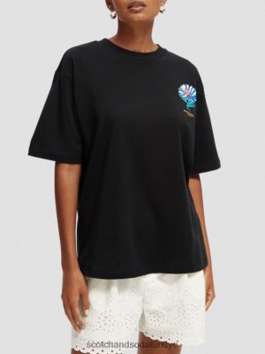 Scotch & Soda Türkiye | Scotch & Soda Gevşek sanat eseri organik pamuklu tişört kadınlar F4B4N75 siyah