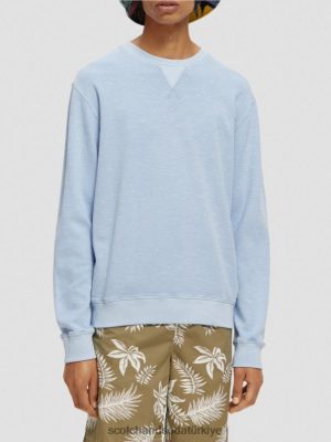 Scotch & Soda Türkiye | Scotch & Soda Giyim boyalı mürettebat sweatshirt erkekler F4B4N538 deniz mavisi