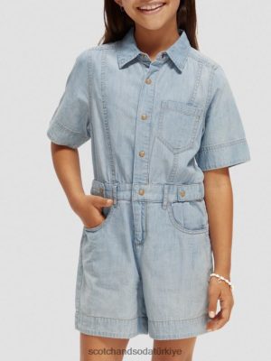 Scotch & Soda Türkiye | Scotch & Soda Hafif Chambray Denim Playsuit çocuk F4B4N727 yıkanmış çivit