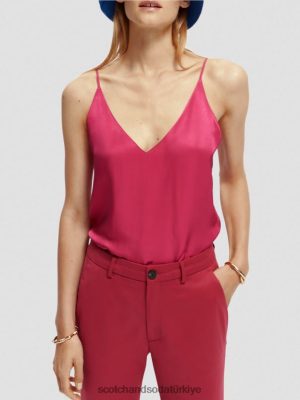 Scotch & Soda Türkiye | Scotch & Soda Jersey V yaka tank üstü kadınlar F4B4N69 kiraz turtası