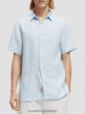 Scotch & Soda Türkiye | Scotch & Soda Kısa kollu cepli keten gömlek erkekler F4B4N339 gökyüzü